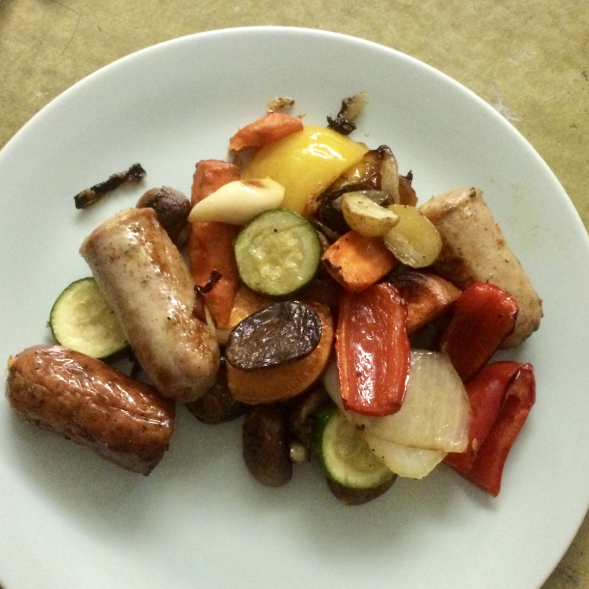 Roasted vegetables and sausage