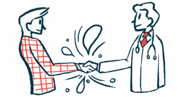 Two men shake hands in a graphic that illustrates a deal or agreement.