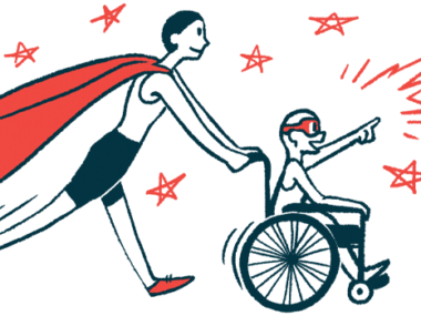 rare disease clinical trial participants | Pulmonary Hypertension News | Illustration of woman in cape pushing child in wheelchair