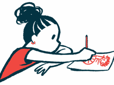 A child draws pictures on a piece of paper while seated at a table.