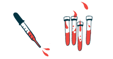 A dropper squirts blood alongside four half-filled tubes.