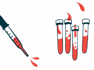 A dropper squirts blood alongside four half-filled tubes.