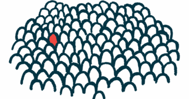 An illustration of rare shows a single person highlighted in red among a large crowd.