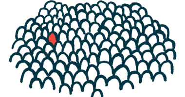 An illustration of rare shows a single person highlighted in red among a large crowd.