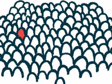 An illustration of rare shows a single person highlighted in red among a large crowd.