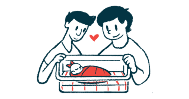 An illustration showing two people looking with love at a newborn.