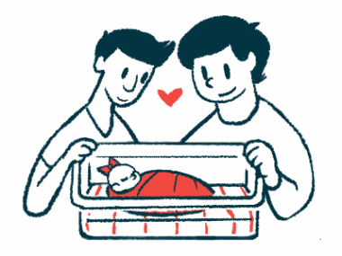 An illustration showing two people looking with love at a newborn.