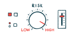 An illustration of risk, with its dial pointed in the high-risk side.