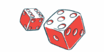 An illustration shows a rolling pair of dice.