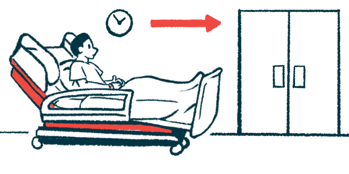 An illustration of a person on a hospital bed waiting to move into a room.