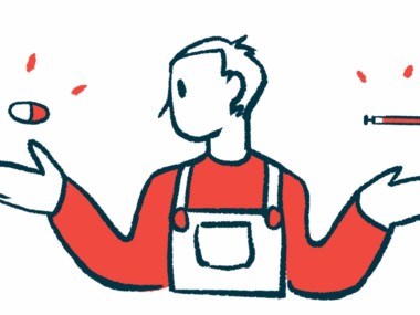 This illustration shows a person making a choice of medicines.