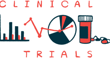 Clinical trials illustration showing different charts and a pill bottle.