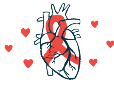 In this illustration, a red awareness ribbon is superimposed on top of a human heart, with small red 