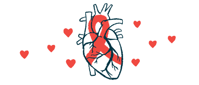 In this illustration, a red awareness ribbon is superimposed on top of a human heart, with small red 