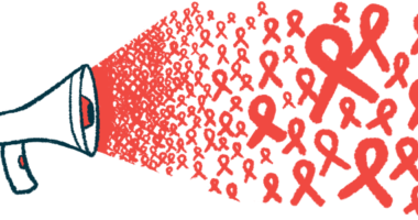 Red ribbons are shown spewing out of a megaphone.