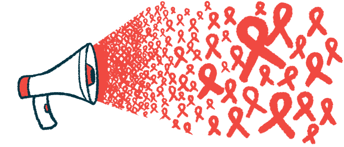 Red ribbons are shown spewing out of a megaphone.