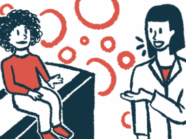 A child sits on an exam table while a doctor speaks.