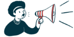 In an announcement illustration, a person speaks using a megaphone.