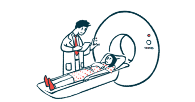 A clinician assures a worried looking person who is about to undergo an MRI.