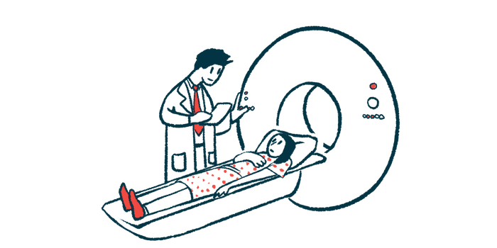 A clinician assures a worried looking person who is about to undergo an MRI.