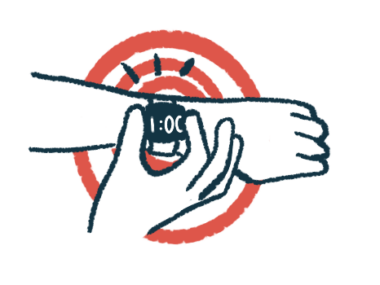 An illustration of a wearable smart device on a person's wrist supplying data.