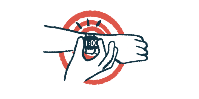 An illustration of a wearable smart device on a person's wrist supplying data.