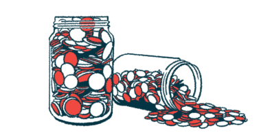A full jar of coins is seen alongside a second jar, pictured on its side, with its coins spilling out.