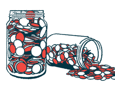 A full jar of coins is seen alongside a second jar, pictured on its side, with its coins spilling out.