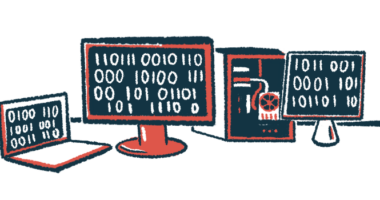 Computer screens display binary code.